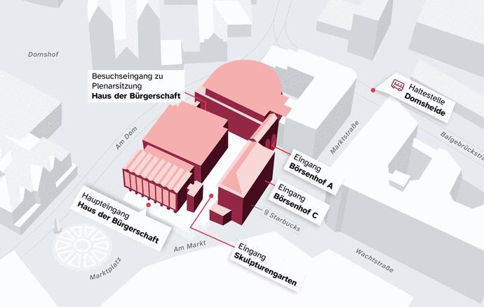 Anfahrtsskizze zu Haus der Bürgerschaft, Börsenhof A und Börsenhof C